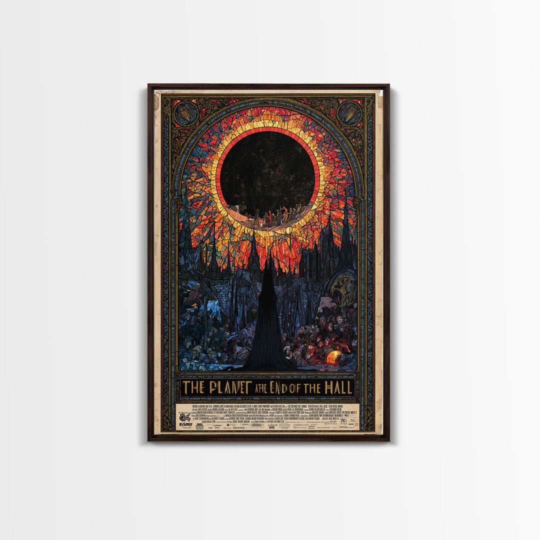 The Planet At The End Of The Hall, English Language Horror Movie Poster, Stained Glass Gothic Art, Gothic Cinema Wall Art, Canvas Print