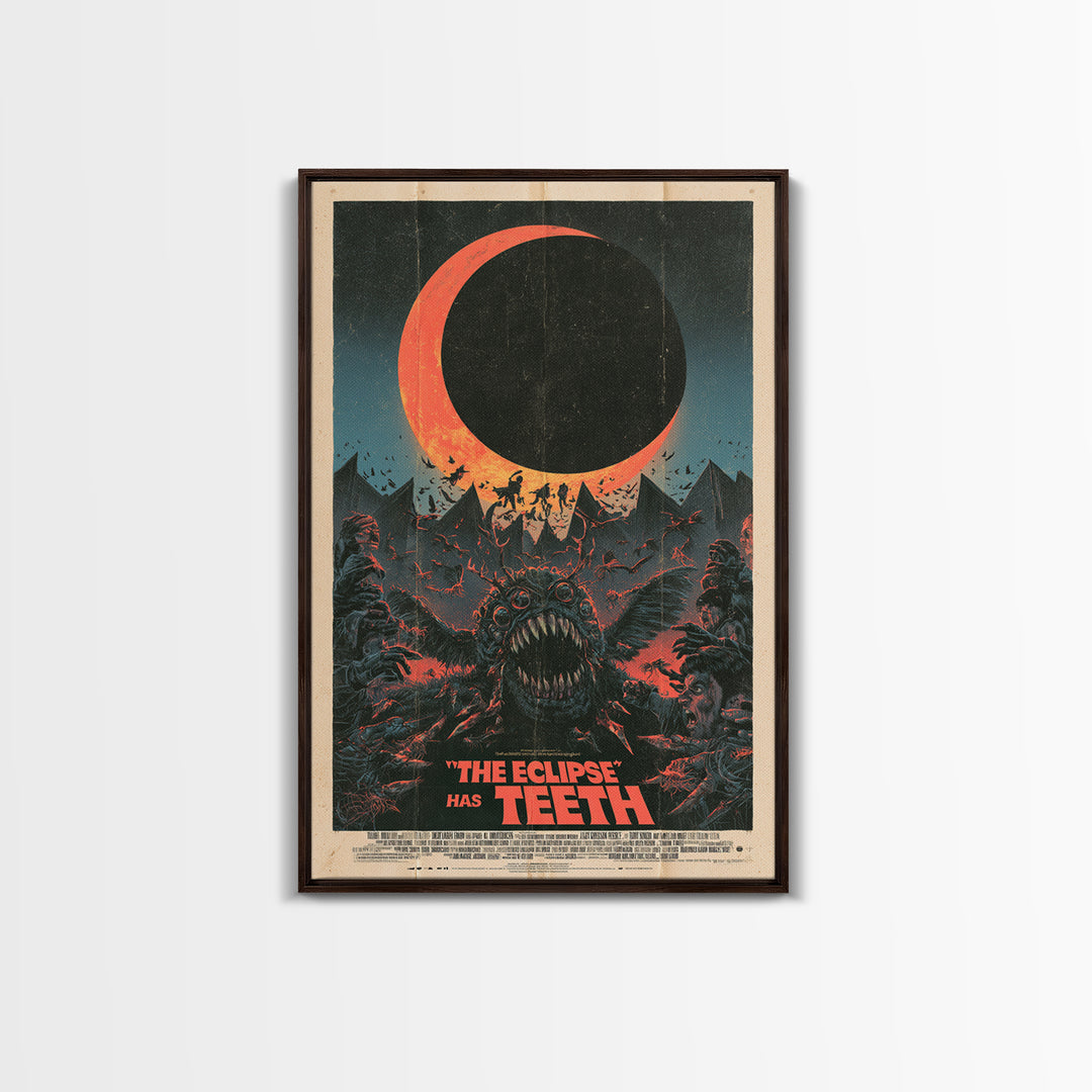 The Eclipse Has Teeth, English Language Horror Movie Poster, Giallo Horror Art, Gothic Cinema Wall Art, Framed Canvas Print
