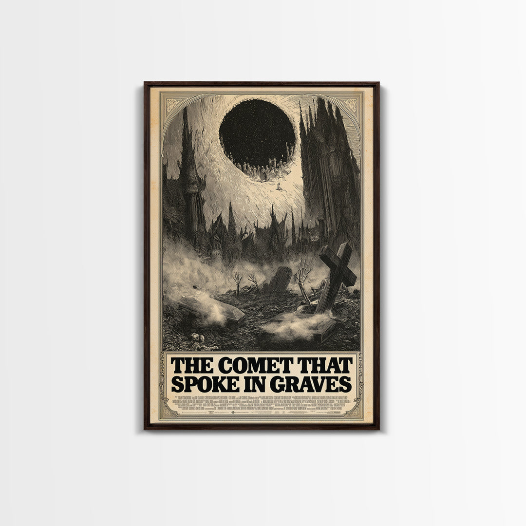 The Comet That Spoke In Graves, English Language Horror Movie Poster, Gothic Engraving Art, Retro Horror Movie Art, Canvas Print