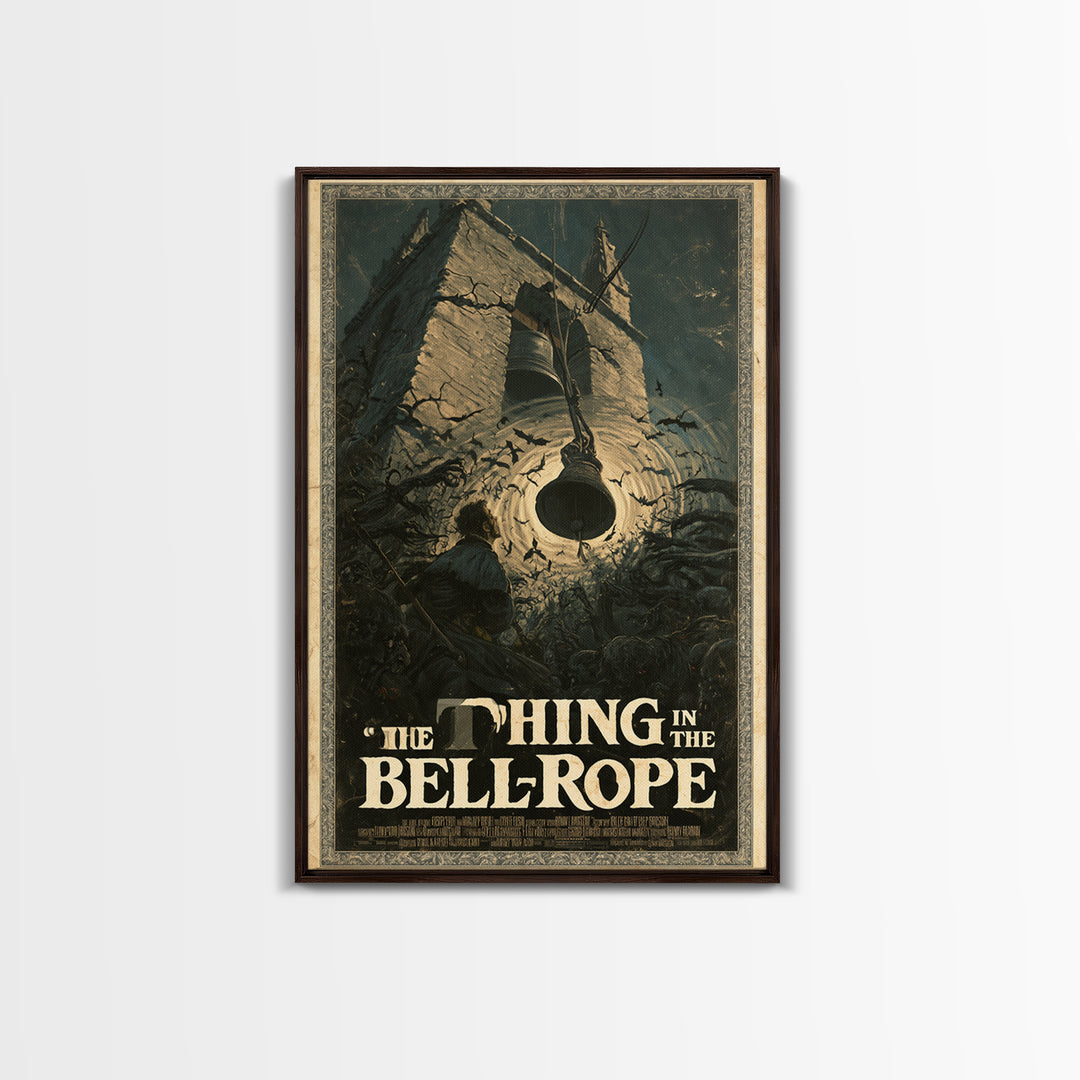 The Thing In The Bell-Rope, English Language Horror Movie Poster, Gothic Nightmare Art, Retro Horror Movie Art, Framed Canvas Print