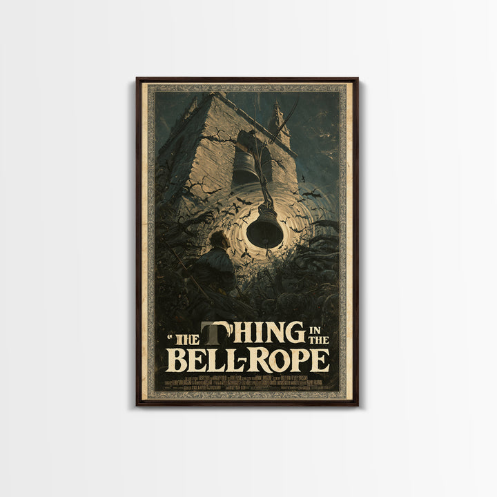 The Thing In The Bell-Rope, English Language Horror Movie Poster, Gothic Nightmare Art, Retro Horror Movie Art, Framed Canvas Print