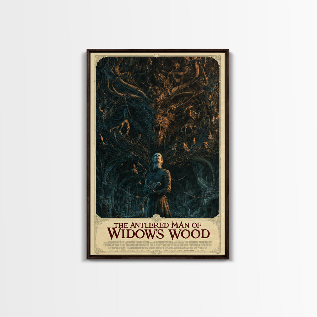 The Antlered Man Of Widow'S Wood, English Language Horror Movie Poster, Architectural Etching Art, Retro Horror Movie Art