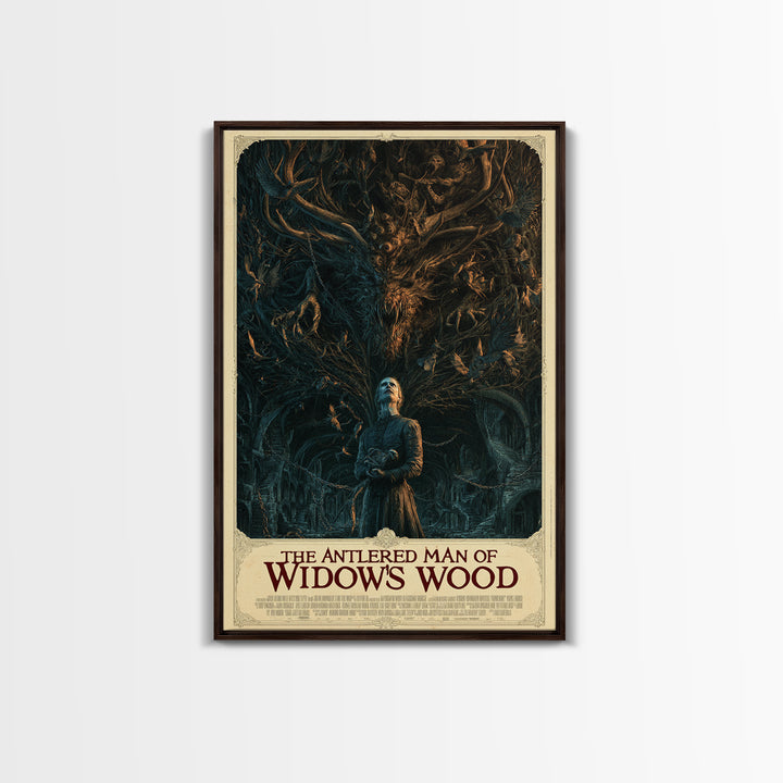 The Antlered Man Of Widow'S Wood, English Language Horror Movie Poster, Architectural Etching Art, Retro Horror Movie Art