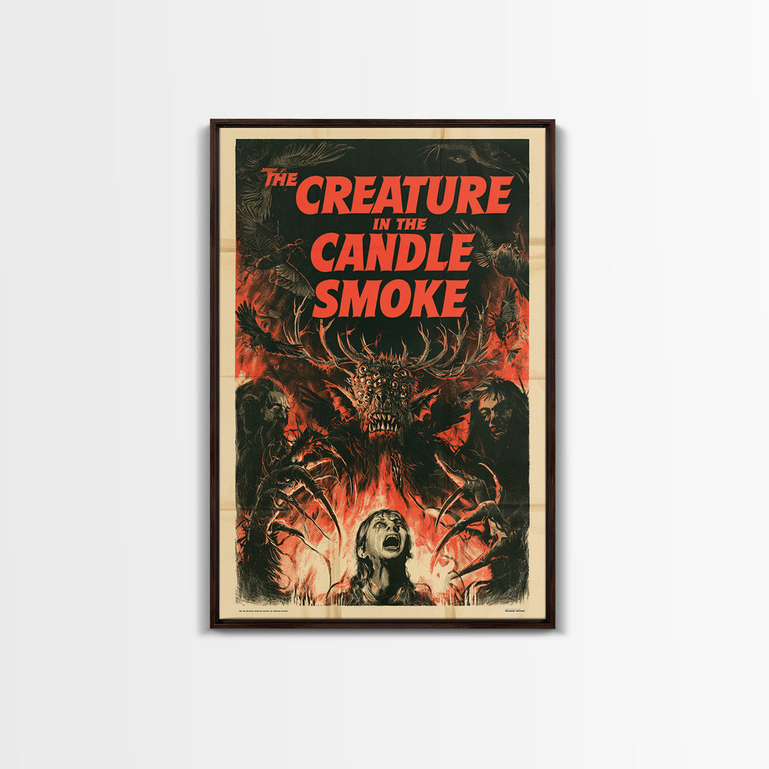 The Creature In The Candle Smoke, English Language Horror Movie Poster, 1950s Creature-Feature One-Sheet Inspired Art, Cult Horror Poster