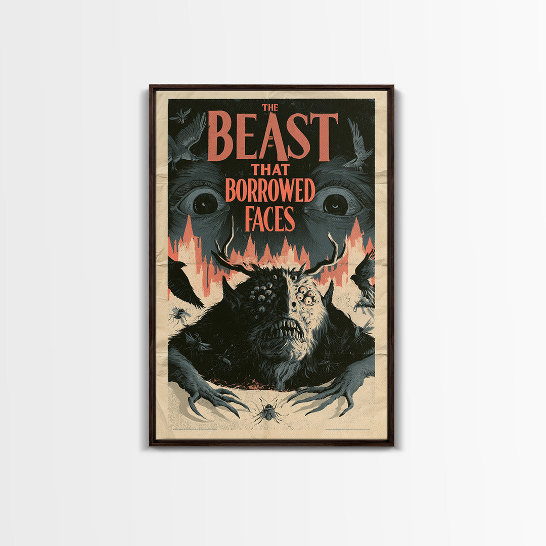 The Beast That Borrowed Faces, English Language Horror Movie Poster, 1930s Horror Art, Cult Horror Poster, Framed Canvas Print