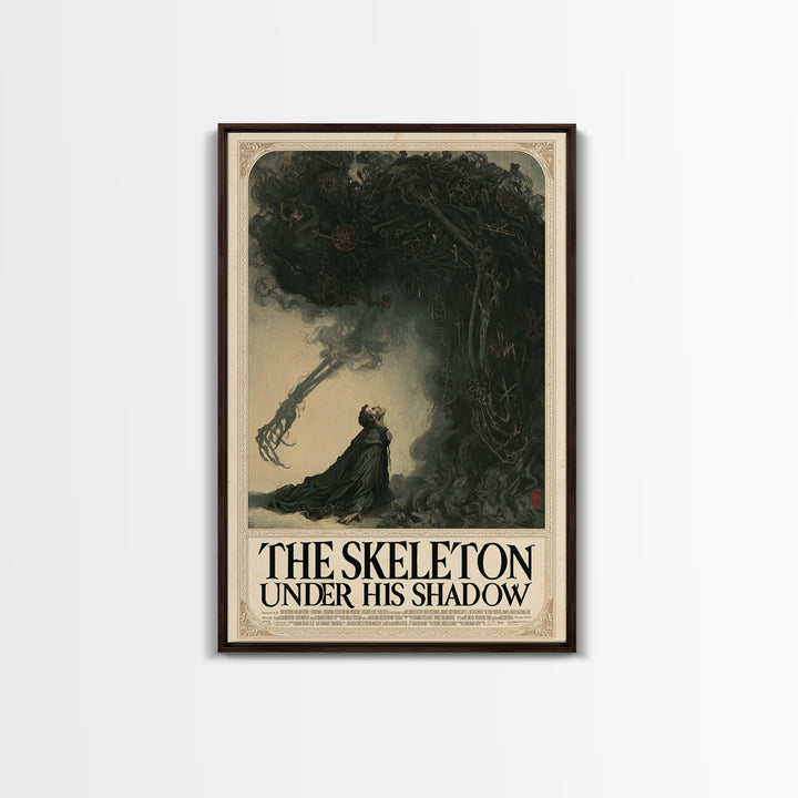 The Skeleton Under His Shadow, English Language Horror Movie Poster, Gothic Nightmare Art, Cult Horror Poster, Framed Canvas Print