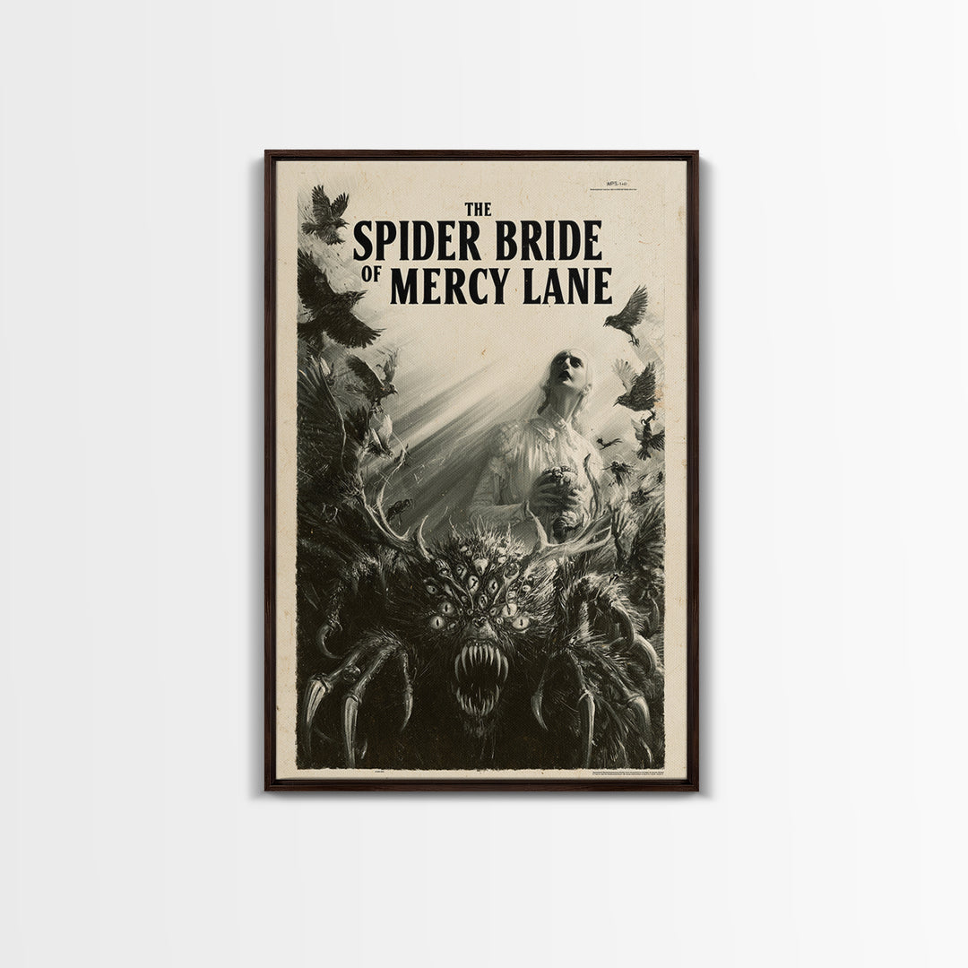 The Spider Bride Of Mercy Lane, English Language Horror Movie Poster, 1930s Horror Art, Retro Horror Movie Art, Framed Canvas Print