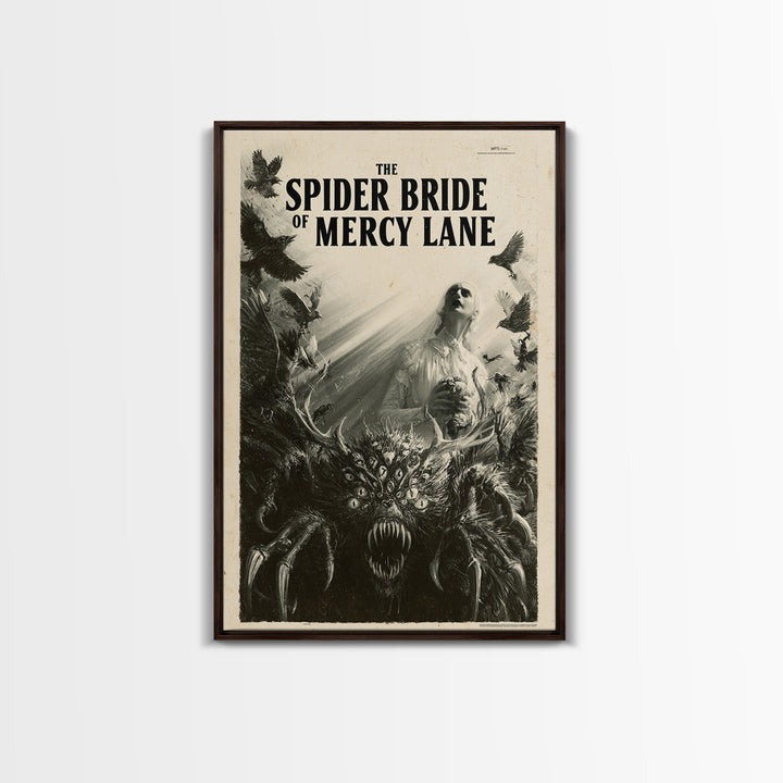 The Spider Bride Of Mercy Lane, English Language Horror Movie Poster, 1930s Horror Art, Retro Horror Movie Art, Framed Canvas Print