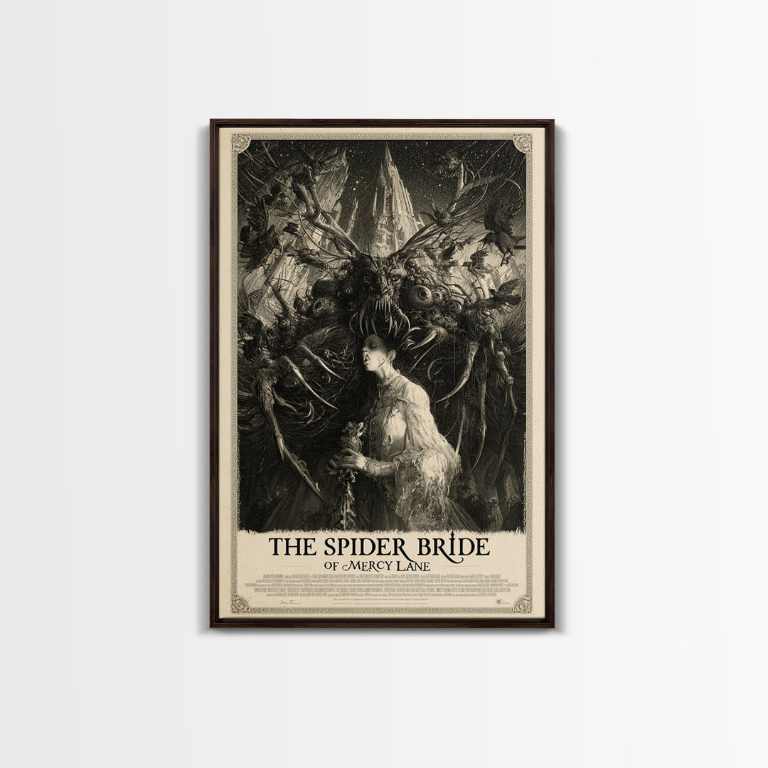 The Spider Bride Of Mercy Lane, English Language Horror Movie Poster, Gothic Engraving Art, Gothic Cinema Wall Art, Canvas Print