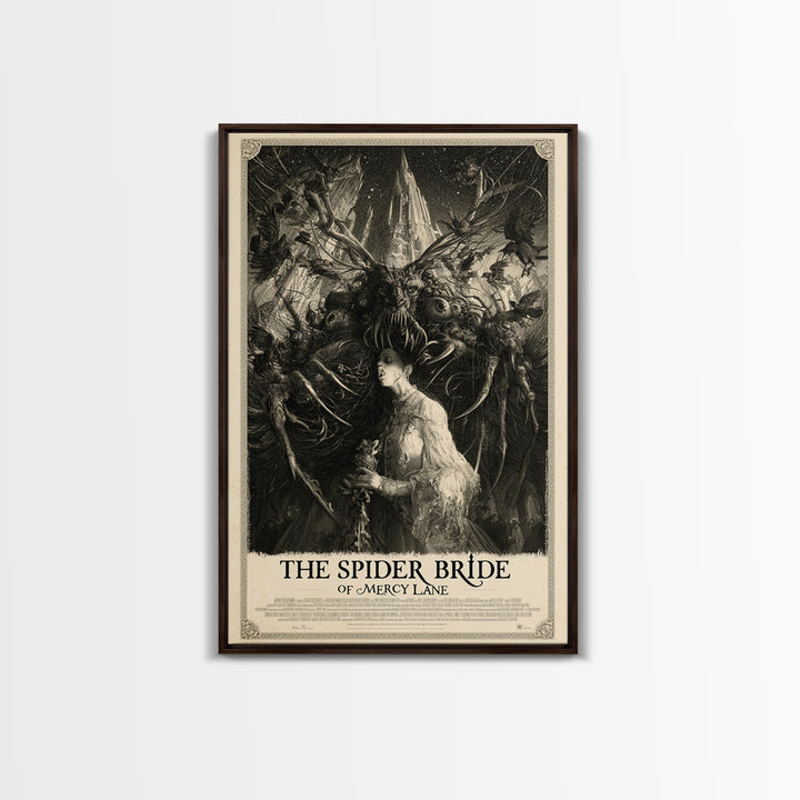 The Spider Bride Of Mercy Lane, English Language Horror Movie Poster, Gothic Engraving Art, Gothic Cinema Wall Art, Canvas Print