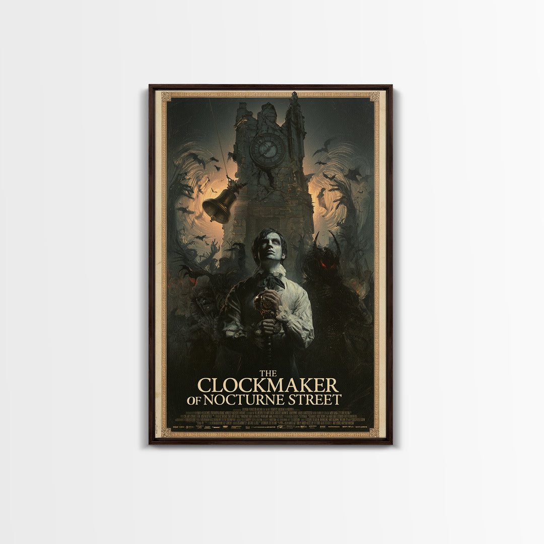 The Clockmaker Of Nocturne Street, English Language Horror Movie Poster, Gothic Nightmare Art, Retro Horror Movie Art
