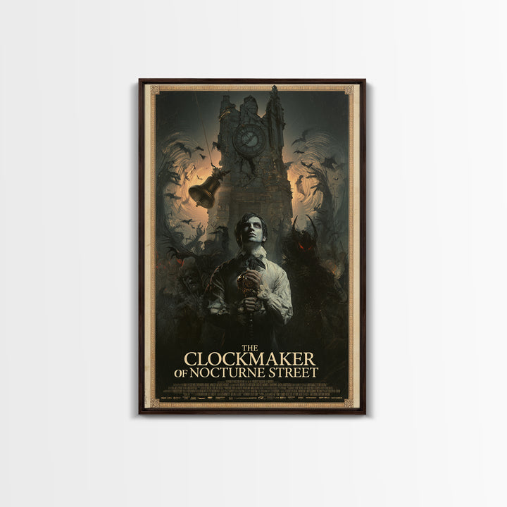 The Clockmaker Of Nocturne Street, English Language Horror Movie Poster, Gothic Nightmare Art, Retro Horror Movie Art