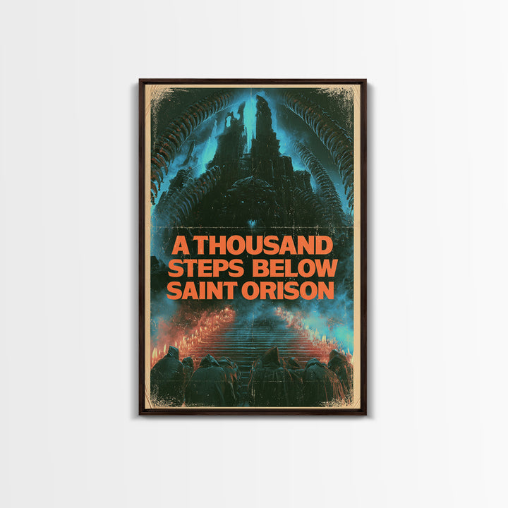 A Thousand Steps Below Saint Orison, English Language Horror Movie Poster, 1980s Vhs Nightmare Cover Inspired Art, Cult Horror Poster