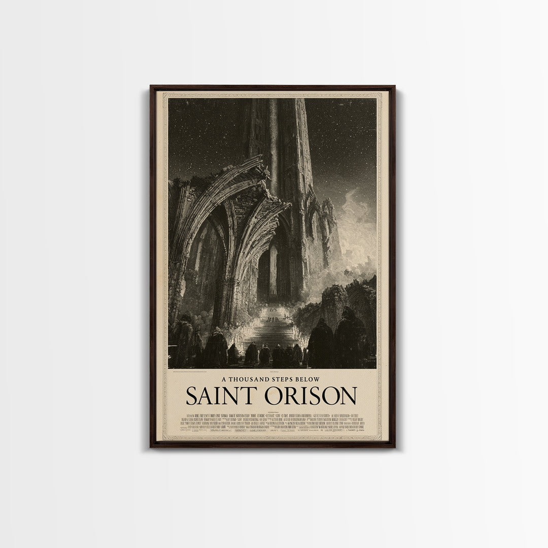 A Thousand Steps Below Saint Orison, English Language Horror Movie Poster, Gothic Engraving Art, Retro Horror Movie Art