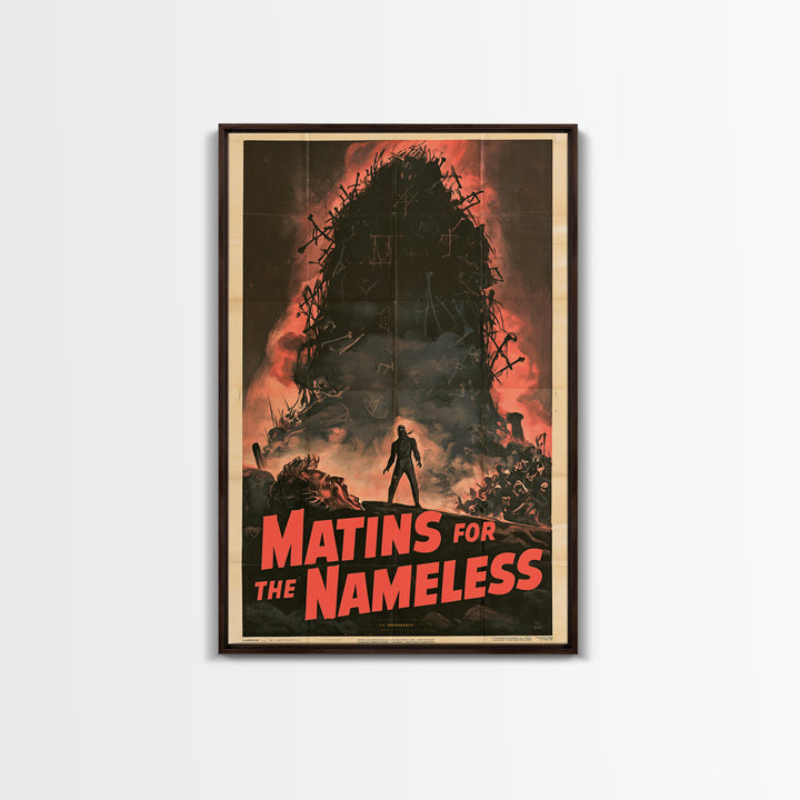 Matins For The Nameless, English Language Horror Movie Poster, 1950s Creature-Feature One-Sheet Inspired Art, Classic Monster Poster