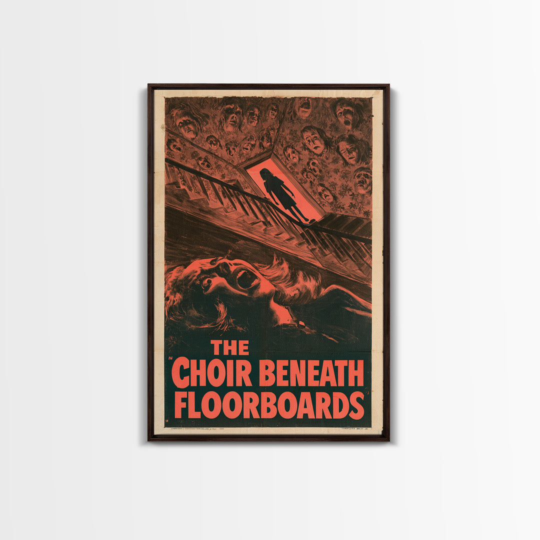 The Choir Beneath The Floorboards, English Language Horror Movie Poster, 1950s Creature-Feature One-Sheet Inspired Art, Framed Canvas Print