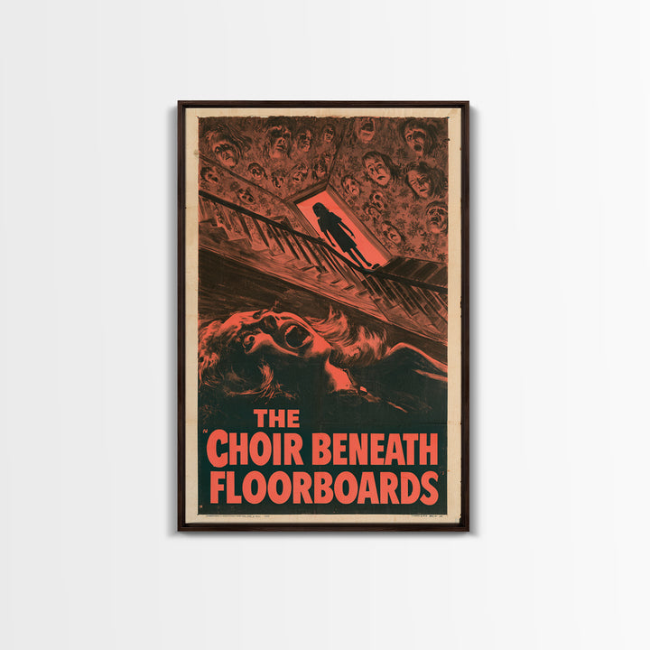 The Choir Beneath The Floorboards, English Language Horror Movie Poster, 1950s Creature-Feature One-Sheet Inspired Art, Framed Canvas Print