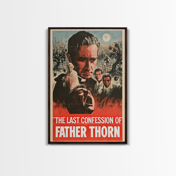 The Last Confession Of Father Thorn, English Language Horror Movie Poster, 1950s Creature-Feature One-Sheet Inspired Art, Cult Horror Poster