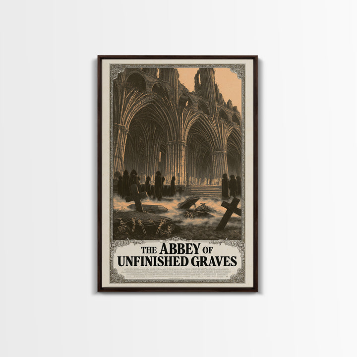 The Abbey Of Unfinished Graves, English Language Horror Movie Poster, Decadent Line Art, Gothic Cinema Wall Art, Halloween Decor