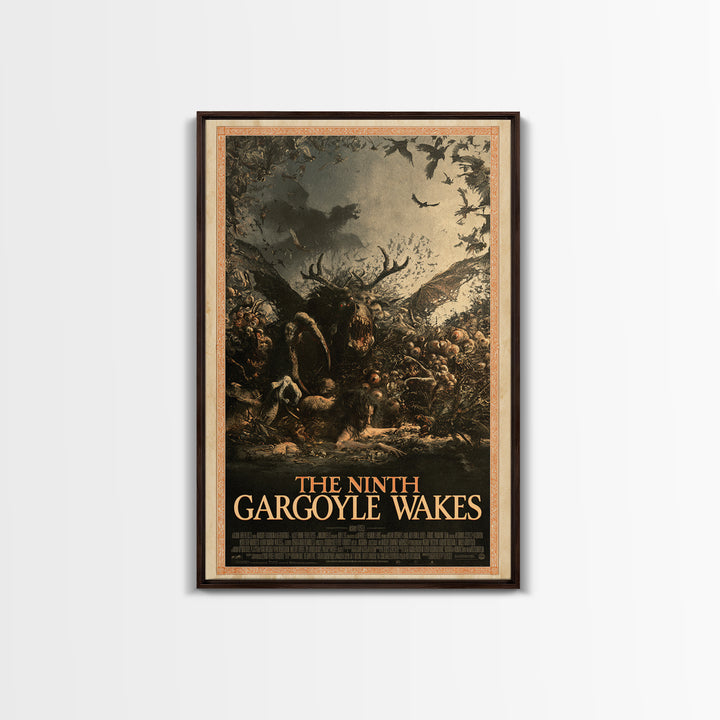 The Ninth Gargoyle Wakes, English Language Horror Movie Poster, Gothic Nightmare Art, Classic Monster Poster, Canvas Print