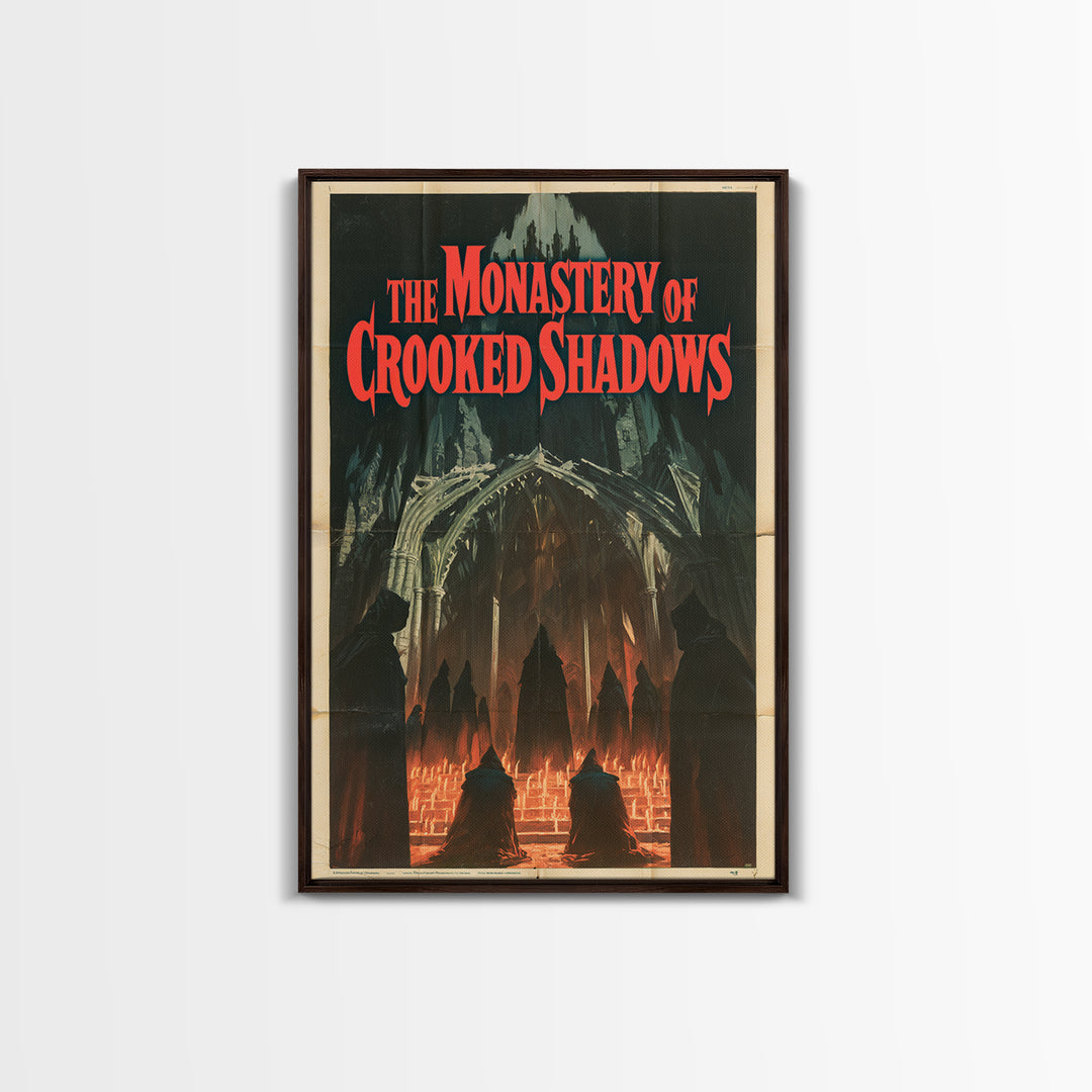 The Monastery Of Crooked Shadows, English Language Horror Movie Poster, 1960s Horror Art, Classic Monster Poster, Framed Canvas Print