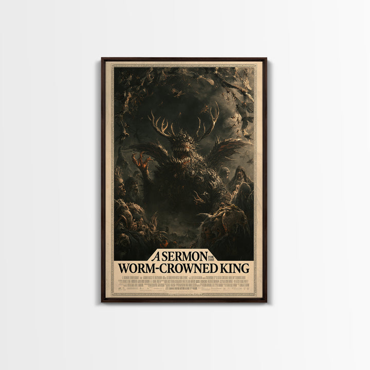 A Sermon For The Worm-Crowned King, English Language Horror Movie Poster, Dark Romantic Horror Art, Retro Horror Movie Art
