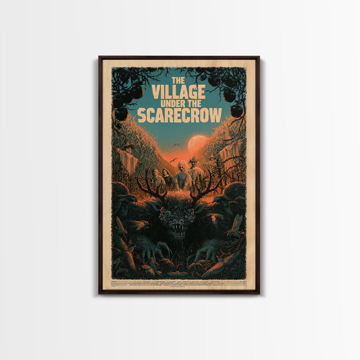 The Village Under The Scarecrow, English Language Horror Movie Poster, Decadent Line Art, Gothic Cinema Wall Art