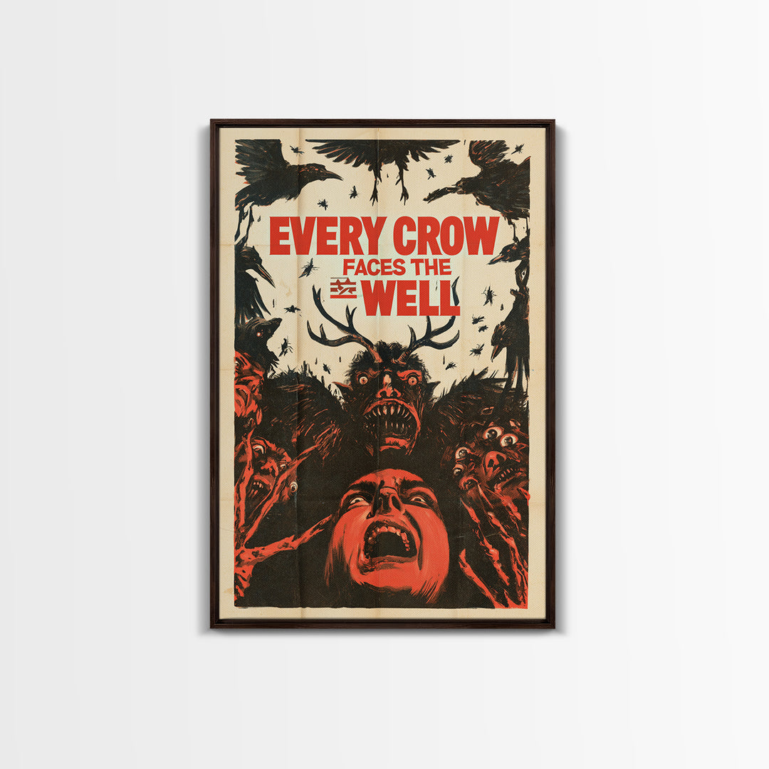 Every Crow Faces The Well, English Language Horror Movie Poster, 1950s Creature-Feature One-Sheet Inspired Art, Classic Monster Poster