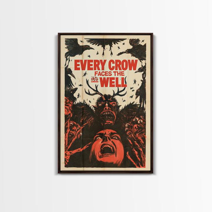 Every Crow Faces The Well, English Language Horror Movie Poster, 1950s Creature-Feature One-Sheet Inspired Art, Classic Monster Poster