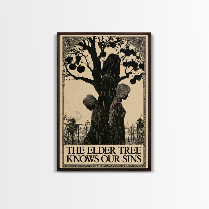 The Elder Tree Knows Our Sins, English Language Horror Movie Poster, Decadent Line Art, Classic Monster Poster, Canvas Print