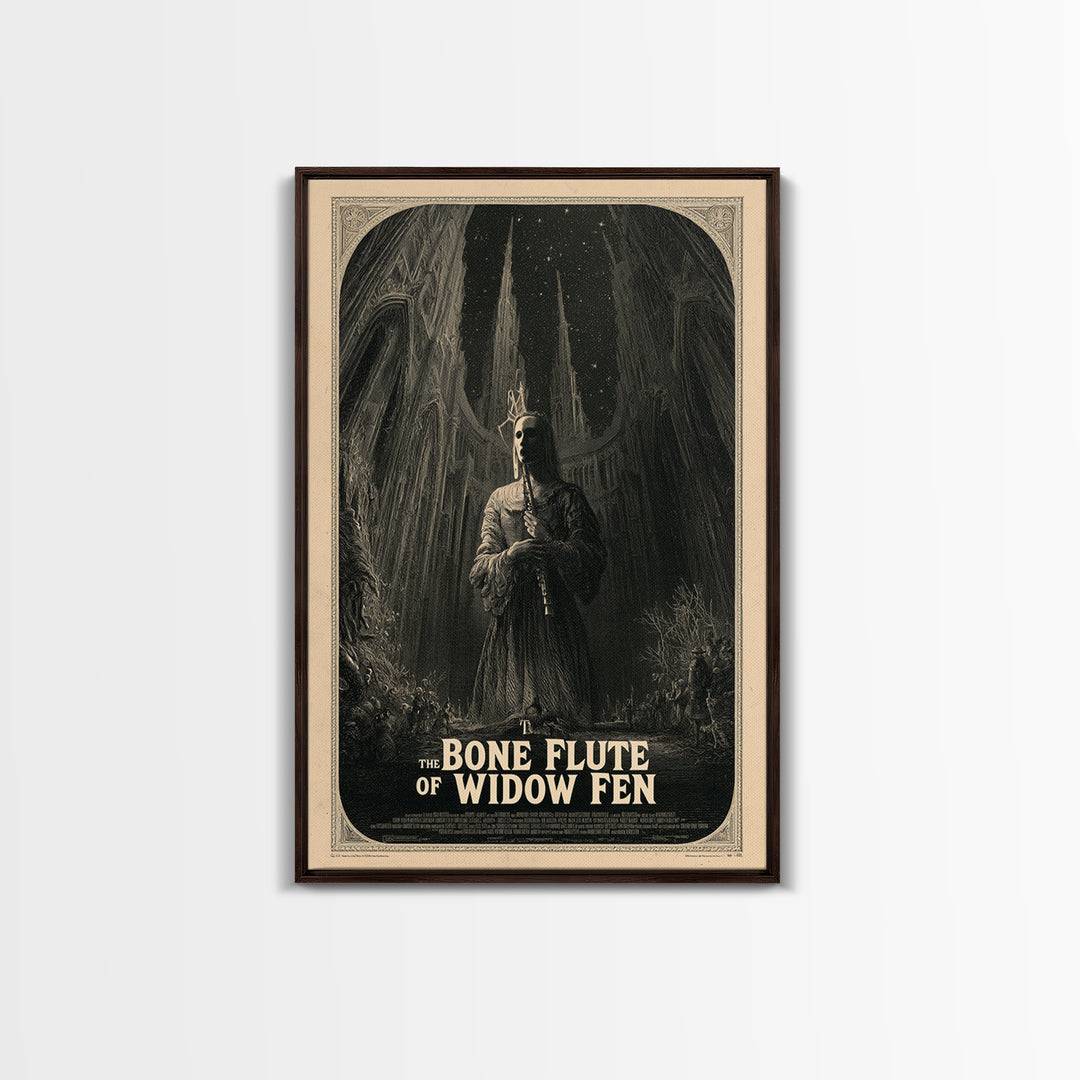 The Bone Flute Of Widow Fen, English Language Horror Movie Poster, Gothic Engraving Art, Classic Monster Poster, Canvas Print
