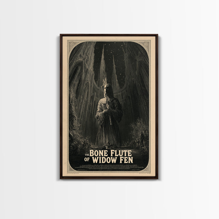 The Bone Flute Of Widow Fen, English Language Horror Movie Poster, Gothic Engraving Art, Classic Monster Poster, Canvas Print