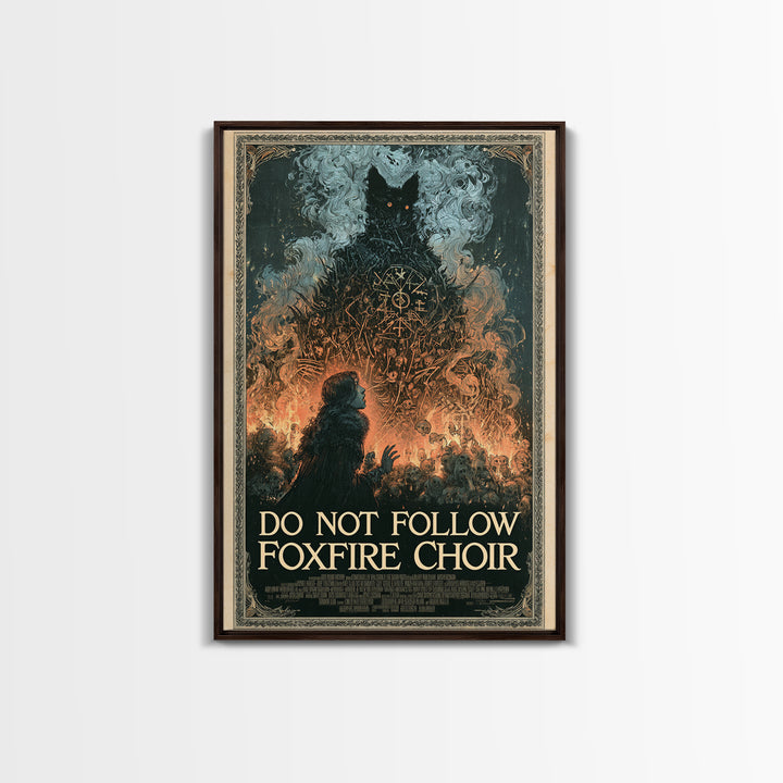Do Not Follow The Foxfire Choir, English Language Horror Movie Poster, Stained Glass Gothic Art, Cult Horror Poster, Framed Canvas Print