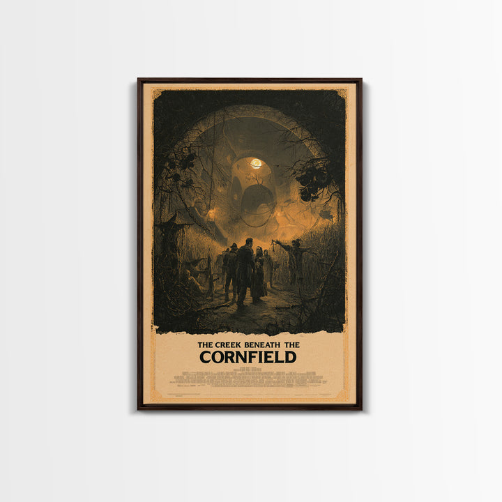 The Creek Beneath The Cornfield, English Language Horror Movie Poster, Architectural Etching Art, Classic Monster Poster