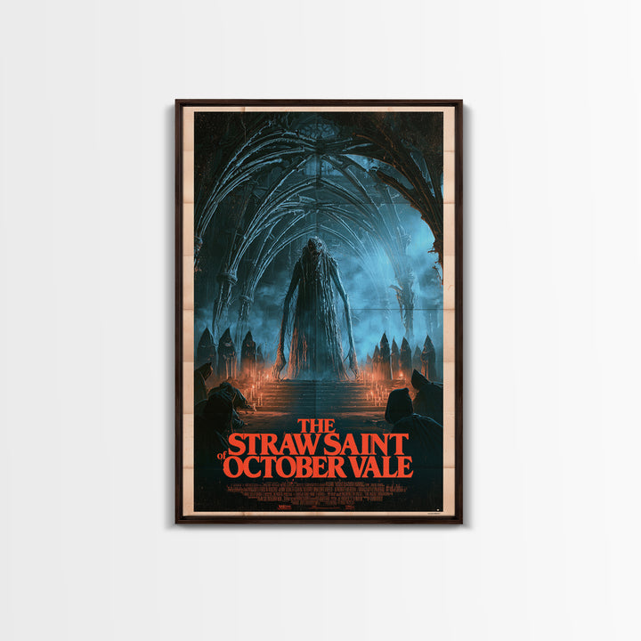 The Straw Saint Of October Vale, English Language Horror Movie Poster, 1980s Vhs Nightmare Cover Inspired Art, Gothic Cinema Wall Art