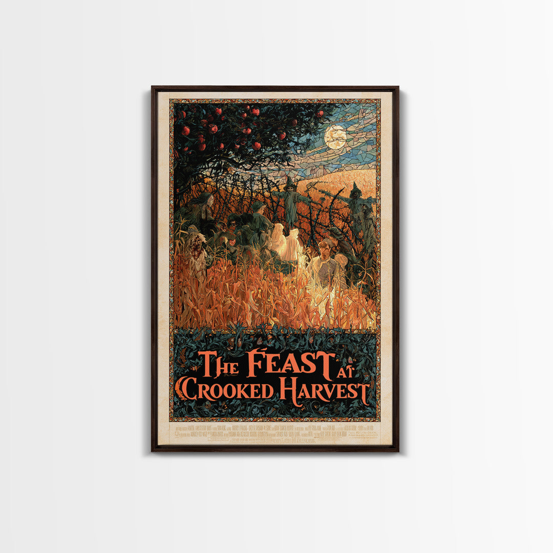The Feast At Crooked Harvest, English Language Horror Movie Poster, Stained Glass Gothic Art, Gothic Cinema Wall Art, Framed Canvas Print