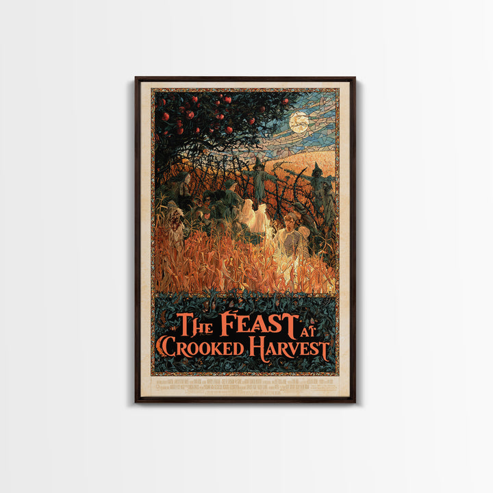 The Feast At Crooked Harvest, English Language Horror Movie Poster, Stained Glass Gothic Art, Gothic Cinema Wall Art, Framed Canvas Print