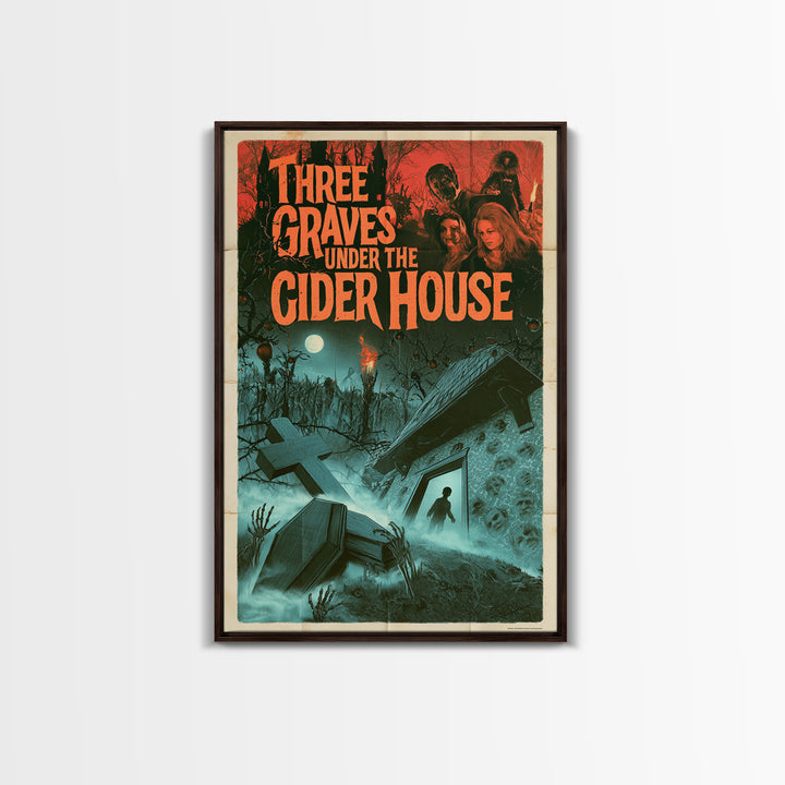 Three Graves Under The Cider House, English Language Horror Movie Poster, 1960s Horror Art, Gothic Cinema Wall Art, Framed Canvas Print