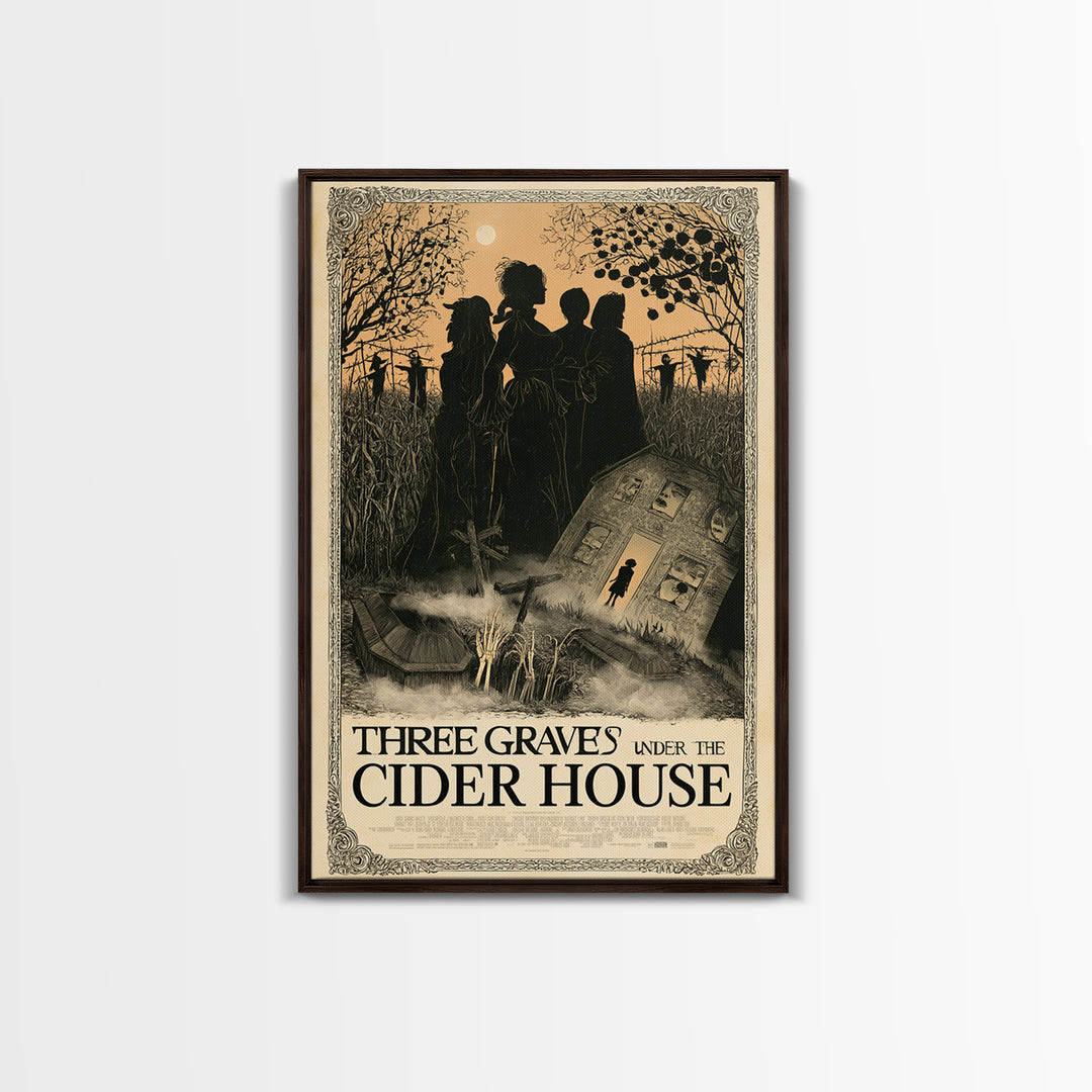 Three Graves Under The Cider House, English Language Horror Movie Poster, Decadent Line Art, Gothic Cinema Wall Art