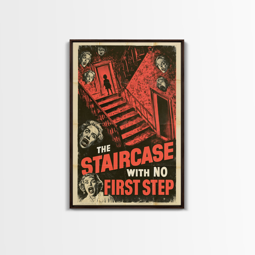 The Staircase With No First Step, English Language Horror Movie Poster, 1950s Creature-Feature One-Sheet Inspired Art, Canvas Print