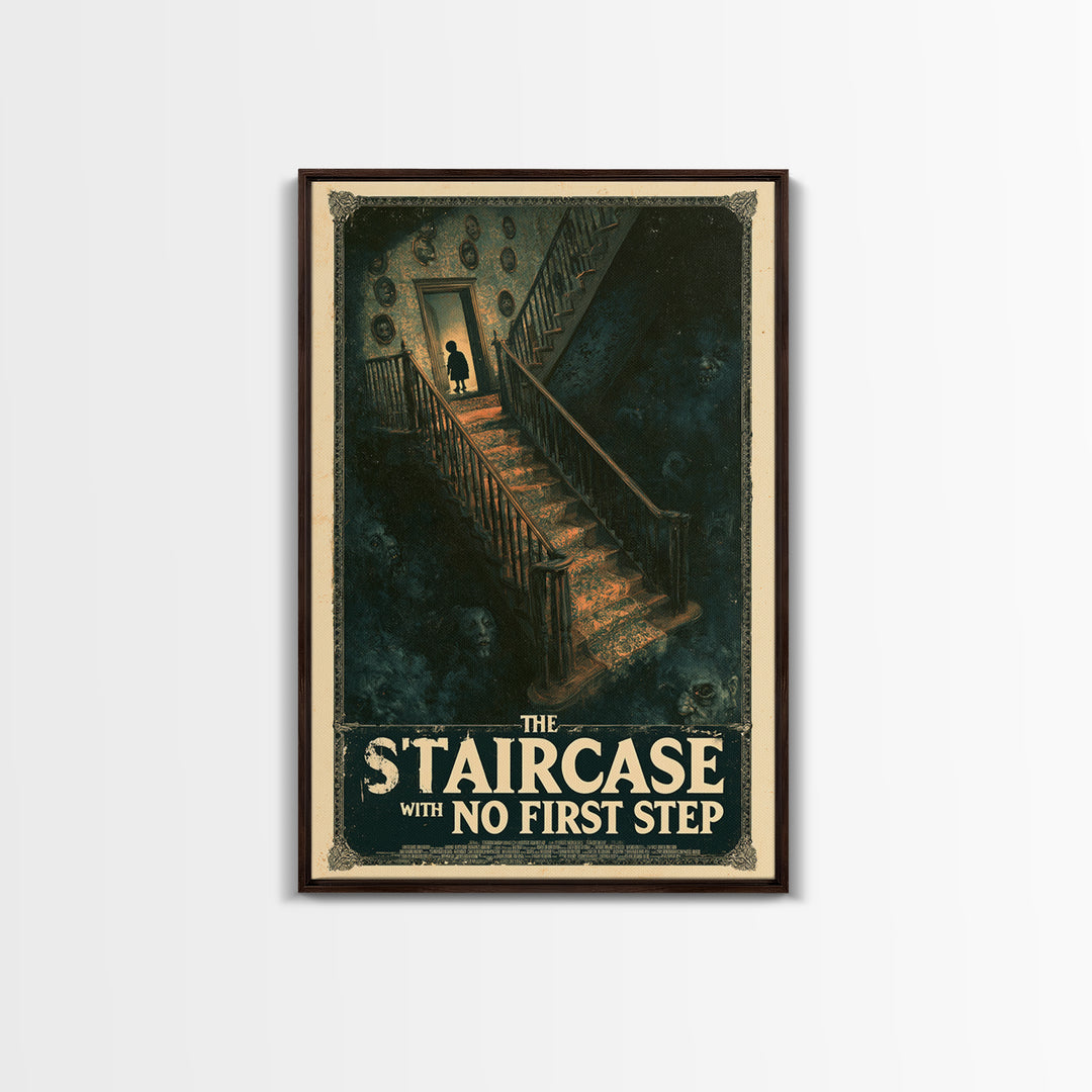 The Staircase With No First Step, English Language Horror Movie Poster, Dark Romantic Horror Art, Cult Horror Poster, Framed Canvas Print