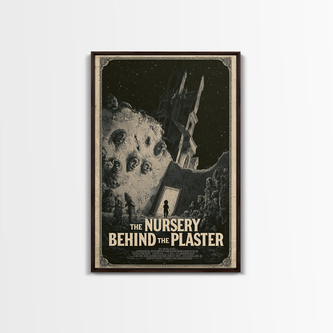 The Nursery Behind The Plaster, English Language Horror Movie Poster, Gothic Engraving Art, Gothic Cinema Wall Art, Canvas Print