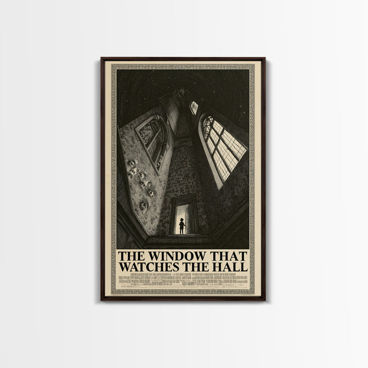 The Window That Watches The Hall, English Language Horror Movie Poster, Gothic Engraving Art, Cult Horror Poster, Framed Canvas Print