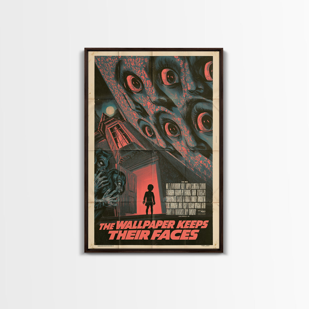 The Wallpaper Keeps Their Faces, English Language Horror Movie Poster, Giallo Horror Art, Classic Monster Poster, Framed Canvas Print