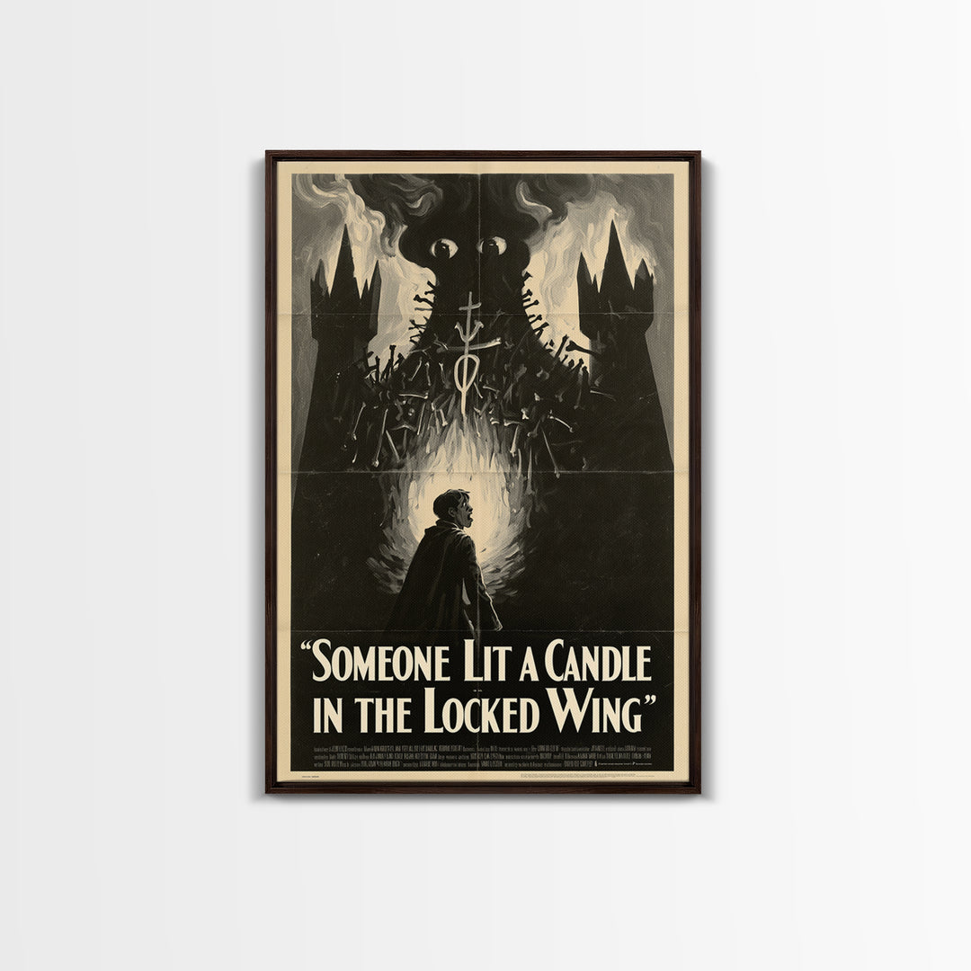 Someone Lit A Candle In The Locked Wing, English Language Horror Movie Poster, 1930s Horror Art, Cult Horror Poster, Framed Canvas Print