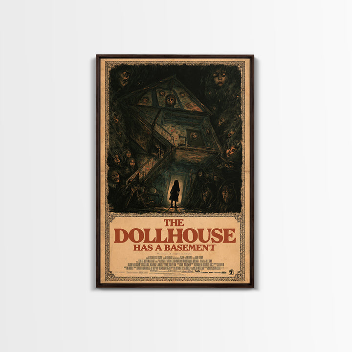 The Dollhouse Has A Basement, English Language Horror Movie Poster, Dark Romantic Horror Art, Retro Horror Movie Art, Framed Canvas Print