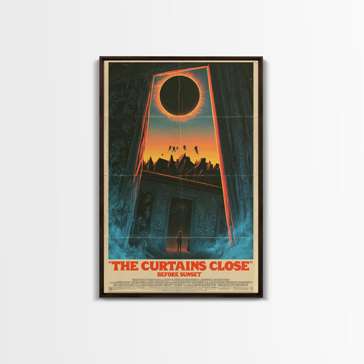 The Curtains Close Before Sunset, English Language Horror Movie Poster, 1980s Vhs Nightmare Cover Inspired Art, Cult Horror Poster