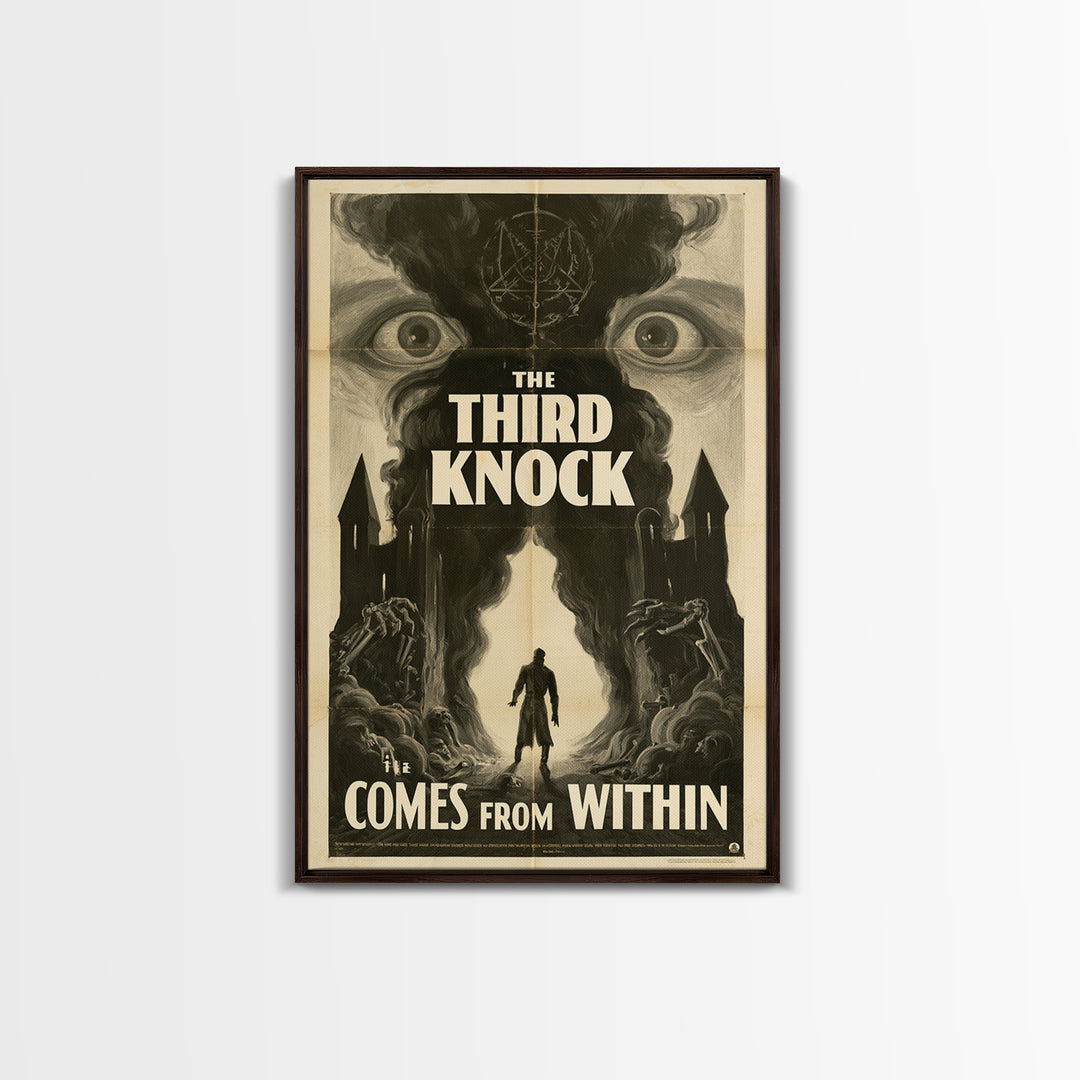 The Third Knock Comes From Within, English Language Horror Movie Poster, 1930s Horror Art, Gothic Cinema Wall Art, Framed Canvas Print