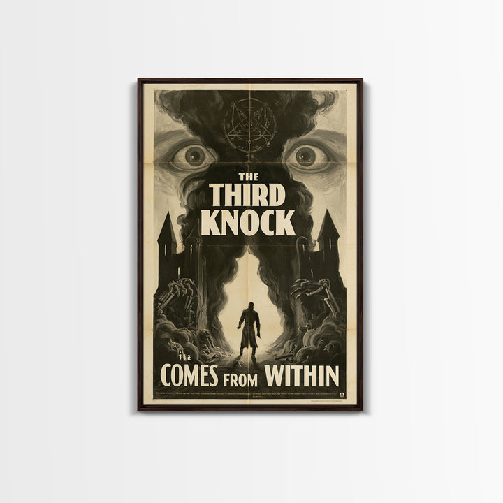 The Third Knock Comes From Within, English Language Horror Movie Poster, 1930s Horror Art, Gothic Cinema Wall Art, Framed Canvas Print