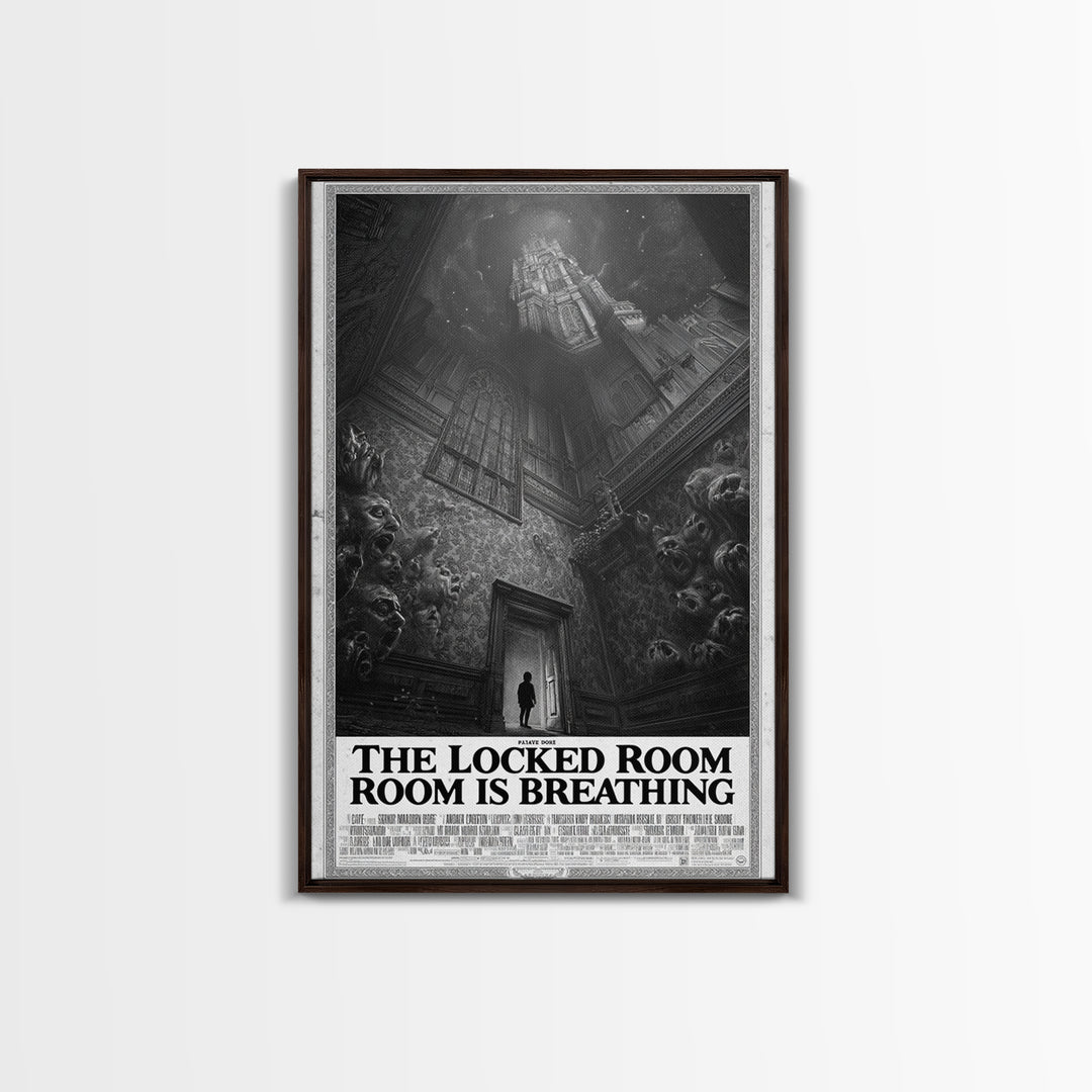 The Locked Room Is Breathing, English Language Horror Movie Poster, Gothic Engraving Art, Cult Horror Poster, Framed Canvas Print